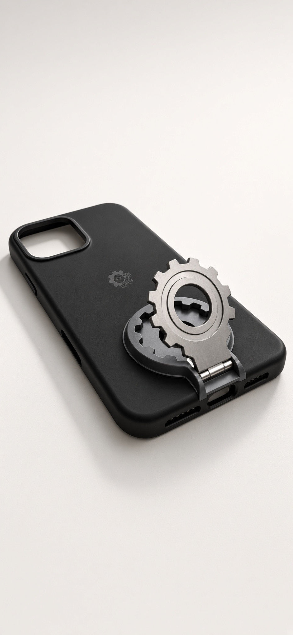 Black PCF Integrated phone case with the silver gear loop extended.