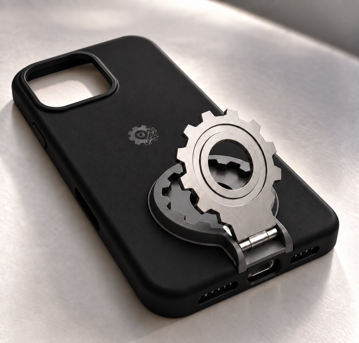 iPhone 16 pro PCF Integrated case in black. Model render; final details may vary.