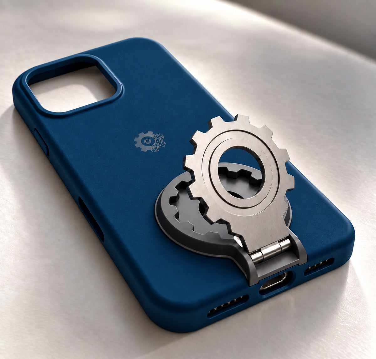 iPhone 16 pro PCF Integrated case in blue. Model render; final details may vary.