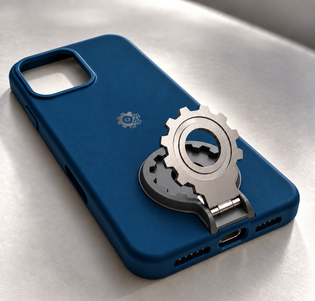 iPhone 16 pro max PCF Integrated case in blue. Model render; final details may vary.